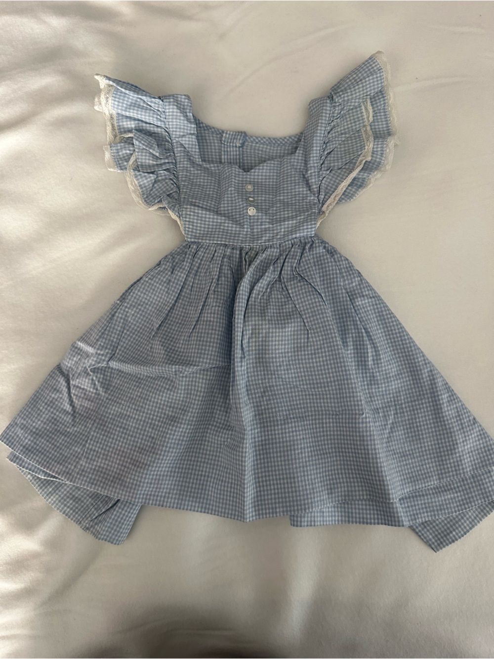 Vintage Baby Girls Light Blue Gingham Ruffle-Sleeve Dress